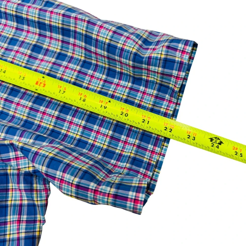 Ralph Lauren Button‎ Down Shirt Mens 2XLT Blue Pink Plaid Short Sleeve Cotton